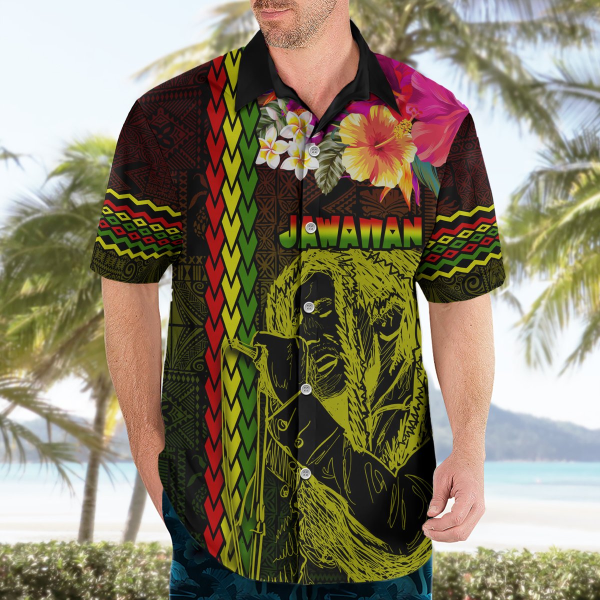 Hawaiian Reggae Music Hawaiian Shirt Jamaica Singer Tribal Polynesian and Hibiscus LT03 - Polynesian Pride