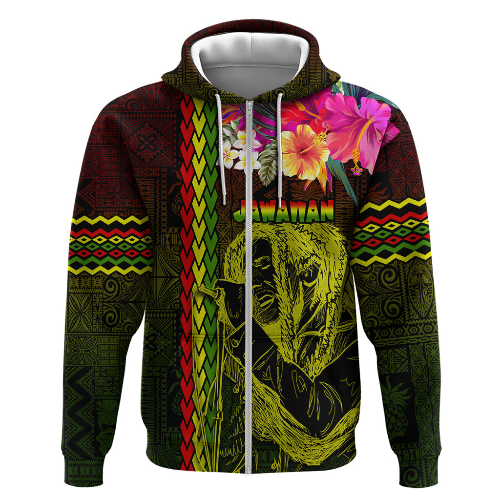 Hawaiian Reggae Music Hoodie Jamaica Singer Tribal Polynesian and Hibiscus LT03 Zip Hoodie Black - Polynesian Pride