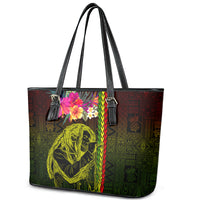 Hawaiian Reggae Music Leather Tote Bag Jamaica Singer Tribal Polynesian and Hibiscus LT03 - Polynesian Pride