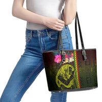 Hawaiian Reggae Music Leather Tote Bag Jamaica Singer Tribal Polynesian and Hibiscus LT03 - Polynesian Pride