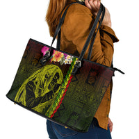 Hawaiian Reggae Music Leather Tote Bag Jamaica Singer Tribal Polynesian and Hibiscus LT03 - Polynesian Pride