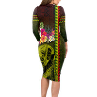 Hawaiian Reggae Music Long Sleeve Bodycon Dress Jamaica Singer Tribal Polynesian and Hibiscus LT03 - Polynesian Pride