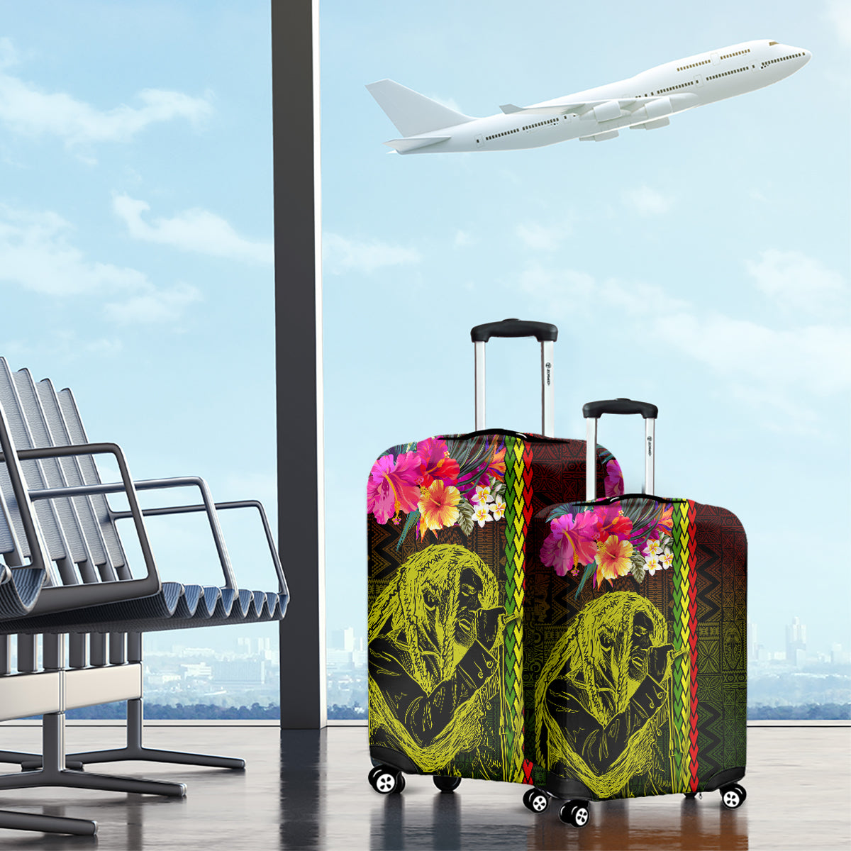 Hawaiian Reggae Music Luggage Cover Jamaica Singer Tribal Polynesian and Hibiscus LT03 - Polynesian Pride
