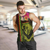 Hawaiian Reggae Music Men Tank Top Jamaica Singer Tribal Polynesian and Hibiscus LT03 Black - Polynesian Pride