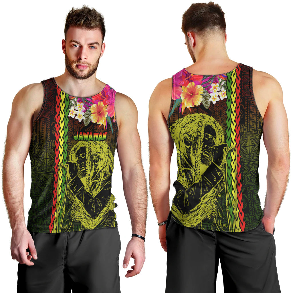 Hawaiian Reggae Music Men Tank Top Jamaica Singer Tribal Polynesian and Hibiscus LT03 - Polynesian Pride