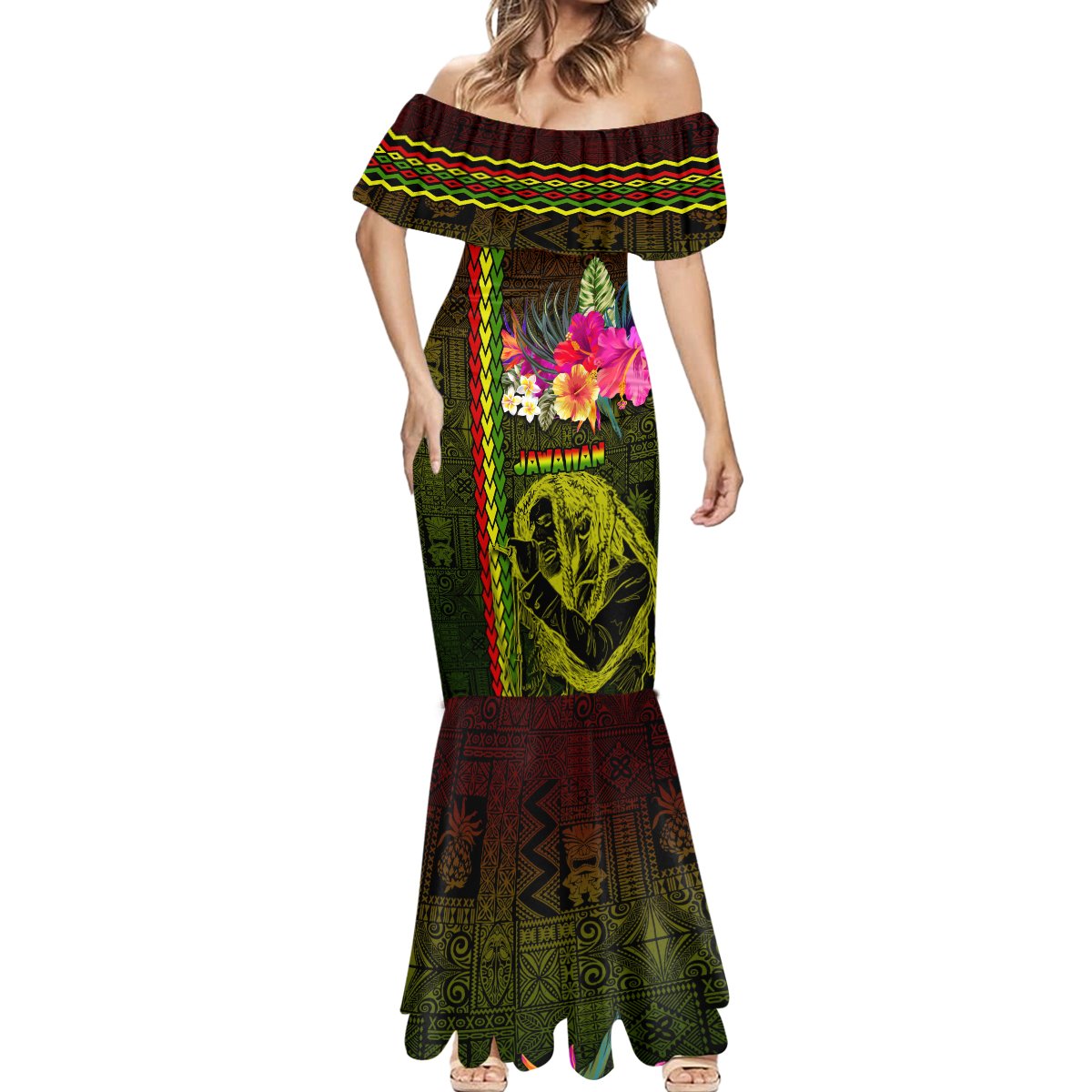 Hawaiian Reggae Music Mermaid Dress Jamaica Singer Tribal Polynesian and Hibiscus LT03 - Polynesian Pride