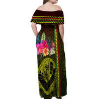 Hawaiian Reggae Music Off Shoulder Maxi Dress Jamaica Singer Tribal Polynesian and Hibiscus LT03 - Polynesian Pride