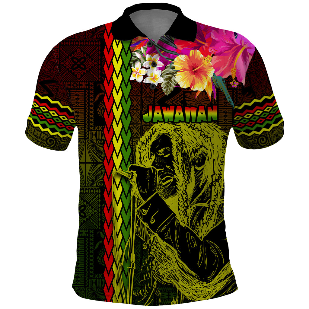 Hawaiian Reggae Music Polo Shirt Jamaica Singer Tribal Polynesian and Hibiscus LT03 Black - Polynesian Pride