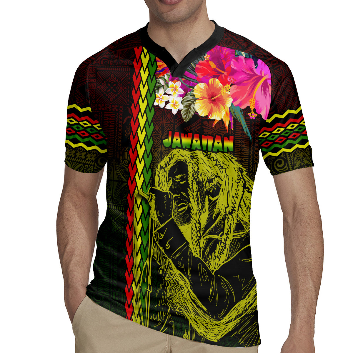 Hawaiian Reggae Music Rugby Jersey Jamaica Singer Tribal Polynesian and Hibiscus LT03 - Polynesian Pride