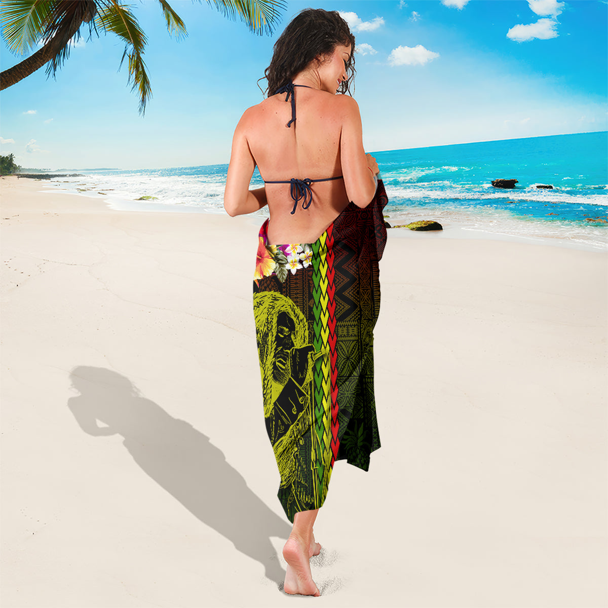 Hawaiian Reggae Music Sarong Jamaica Singer Tribal Polynesian and Hibiscus