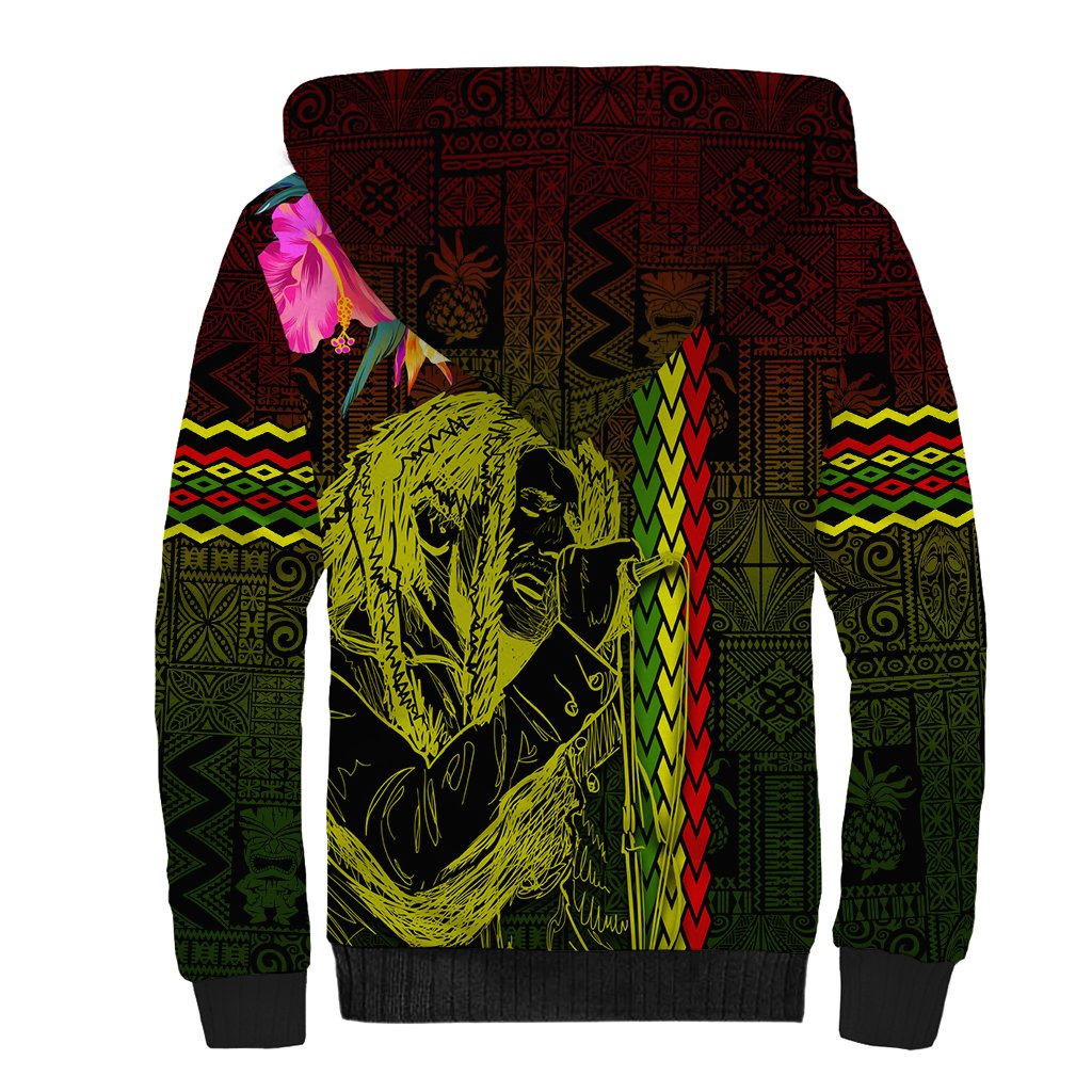 Hawaiian Reggae Music Sherpa Hoodie Jamaica Singer Tribal Polynesian and Hibiscus LT03 - Polynesian Pride