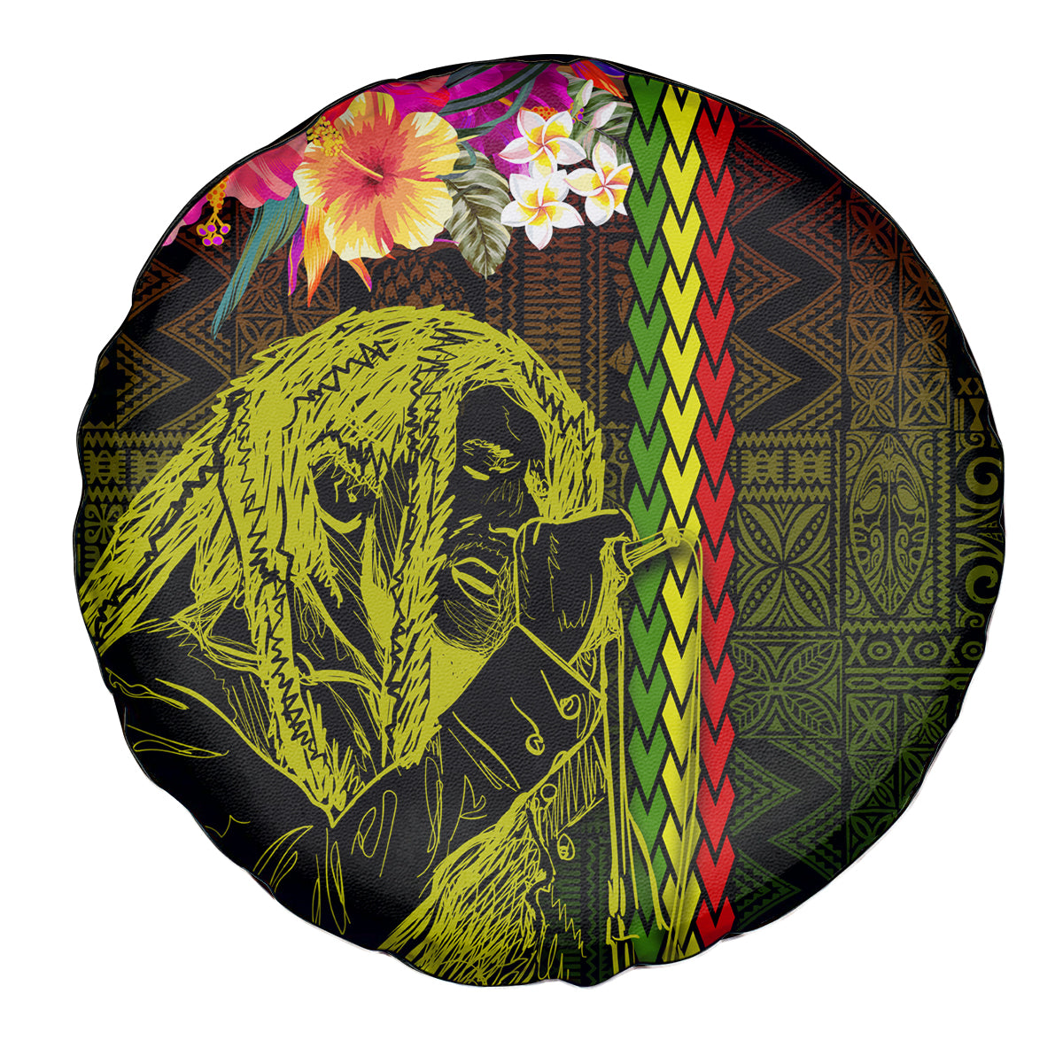Hawaiian Reggae Music Spare Tire Cover Jamaica Singer Tribal Polynesian and Hibiscus LT03 - Polynesian Pride