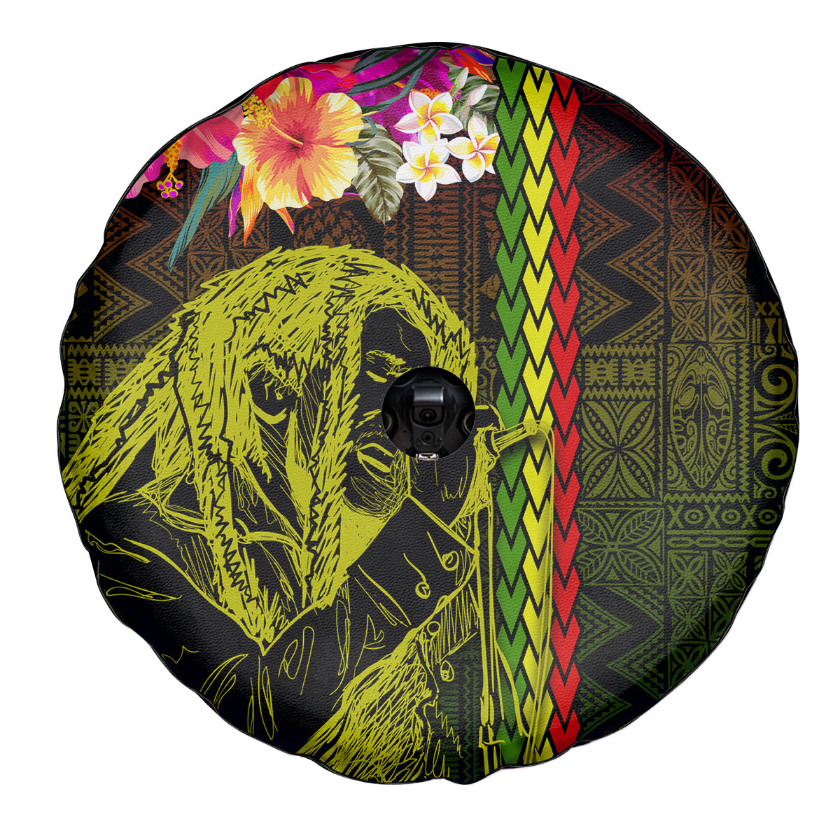 Hawaiian Reggae Music Spare Tire Cover Jamaica Singer Tribal Polynesian and Hibiscus LT03 - Polynesian Pride