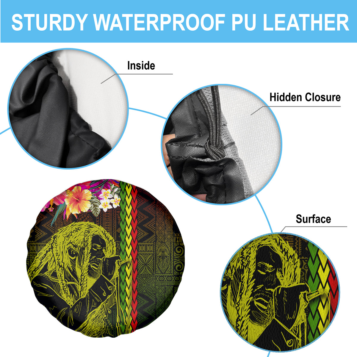 Hawaiian Reggae Music Spare Tire Cover Jamaica Singer Tribal Polynesian and Hibiscus LT03 - Polynesian Pride