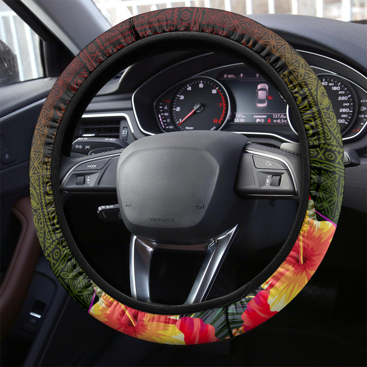 Hawaiian Reggae Music Steering Wheel Cover Jamaica Singer Tribal Polynesian and Hibiscus LT03 - Polynesian Pride