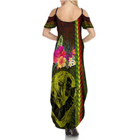 Hawaiian Reggae Music Summer Maxi Dress Jamaica Singer Tribal Polynesian and Hibiscus LT03 - Polynesian Pride