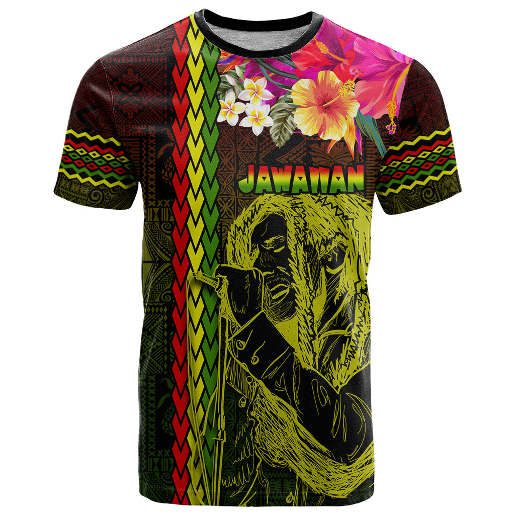 Hawaiian Reggae Music T Shirt Jamaica Singer Tribal Polynesian and Hibiscus LT03 Black - Polynesian Pride