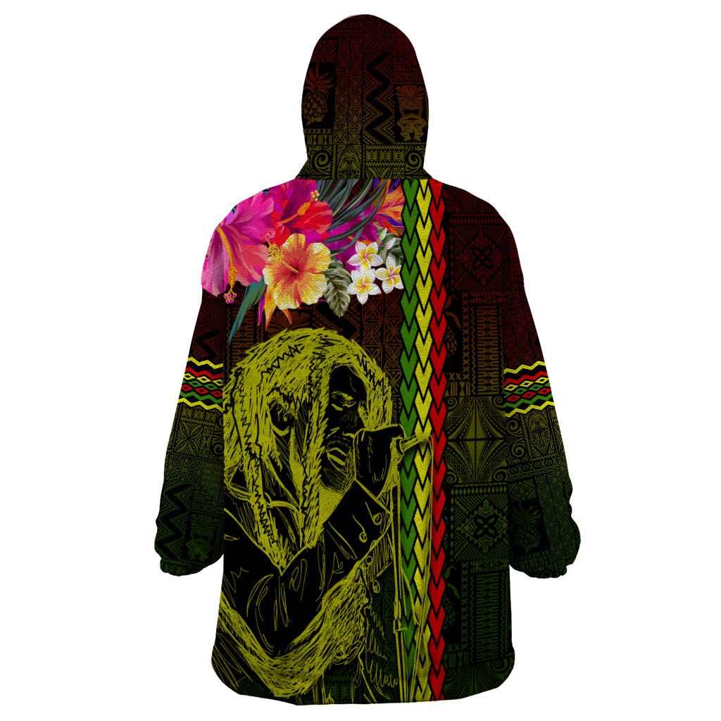 Hawaiian Reggae Music Wearable Blanket Hoodie Jamaica Singer Tribal Polynesian and Hibiscus LT03 - Polynesian Pride