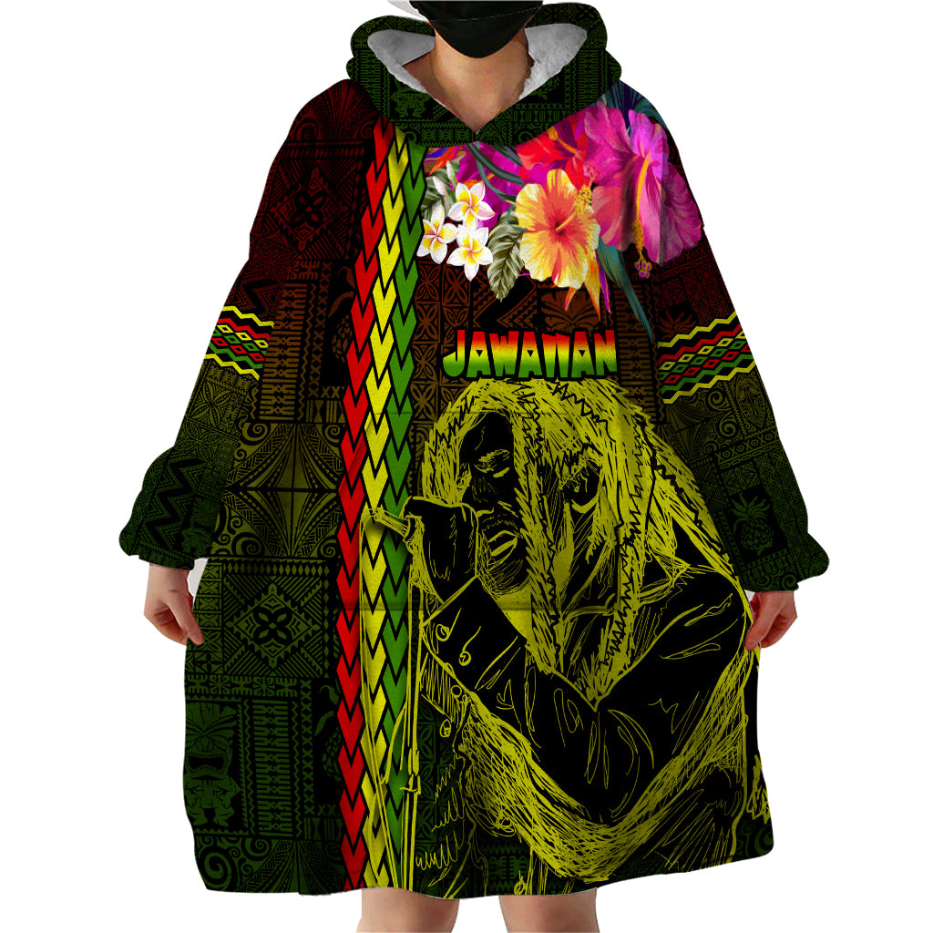 Hawaiian Reggae Music Wearable Blanket Hoodie Jamaica Singer Tribal Polynesian and Hibiscus LT03 - Polynesian Pride