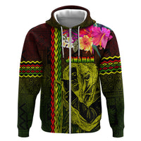 Hawaiian Reggae Music Zip Hoodie Jamaica Singer Tribal Polynesian and Hibiscus LT03 Zip Hoodie Black - Polynesian Pride
