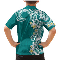 Aloha Polynesian Plumeria Flower Family Matching Mermaid Dress and Hawaiian Shirt Teal Color LT03 - Polynesian Pride