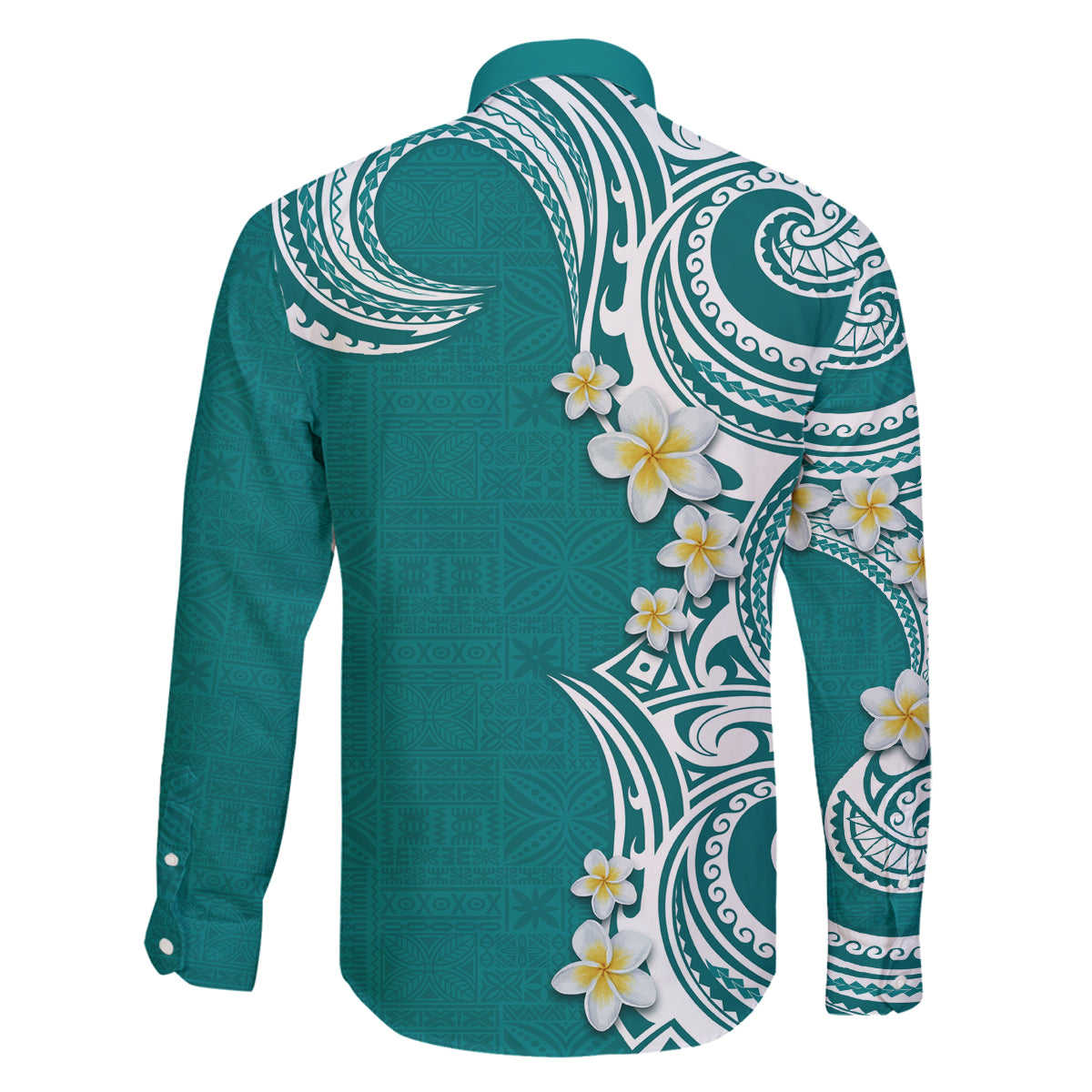 Aloha Polynesian Plumeria Flower Family Matching Off Shoulder Maxi Dress and Hawaiian Shirt Teal Color LT03 - Polynesian Pride