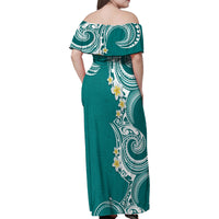 Aloha Polynesian Plumeria Flower Family Matching Off Shoulder Maxi Dress and Hawaiian Shirt Teal Color LT03 - Polynesian Pride