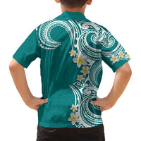 Aloha Polynesian Plumeria Flower Family Matching Puletasi and Hawaiian Shirt Teal Color LT03 - Polynesian Pride