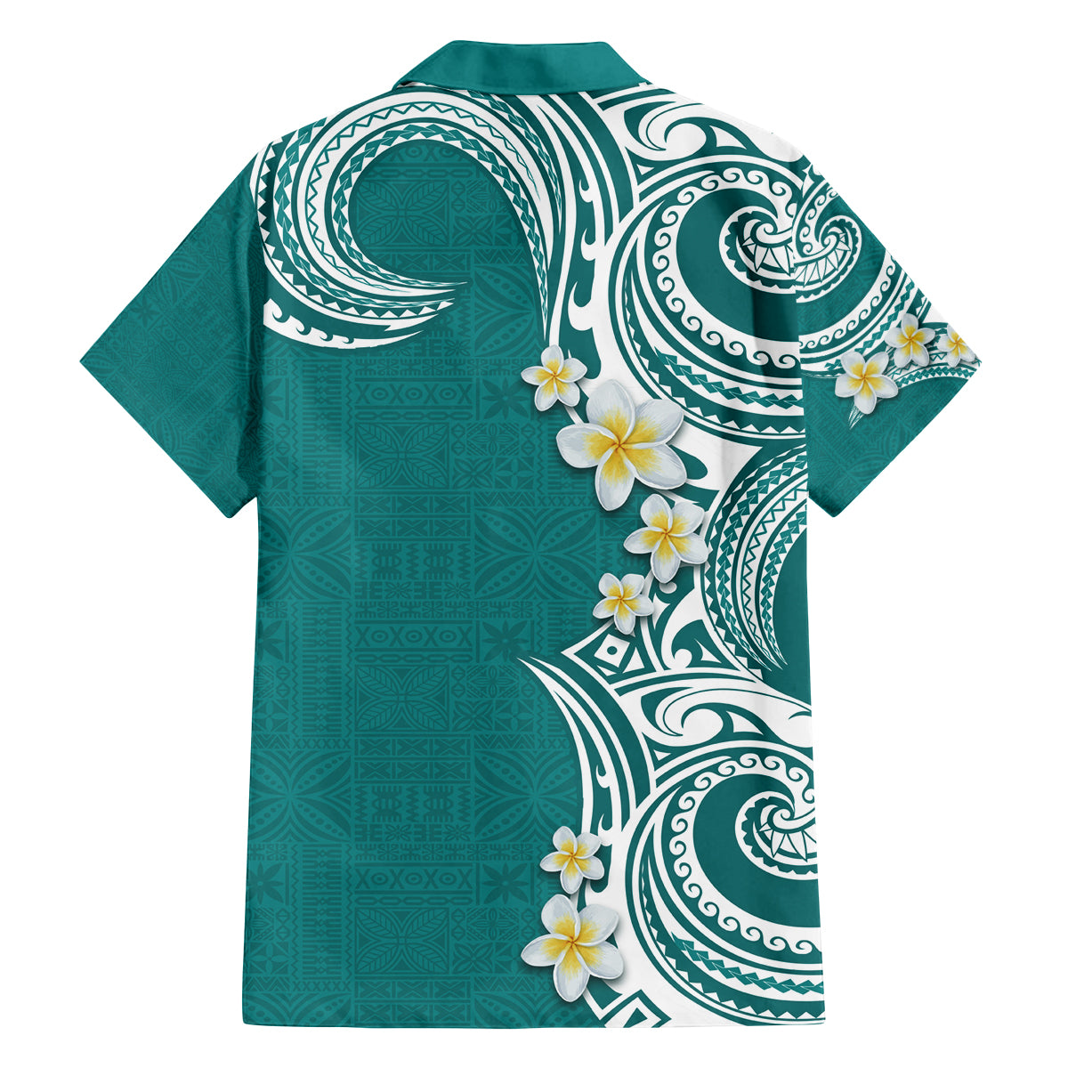 Aloha Polynesian Plumeria Flower Family Matching Puletasi and Hawaiian Shirt Teal Color LT03 - Polynesian Pride