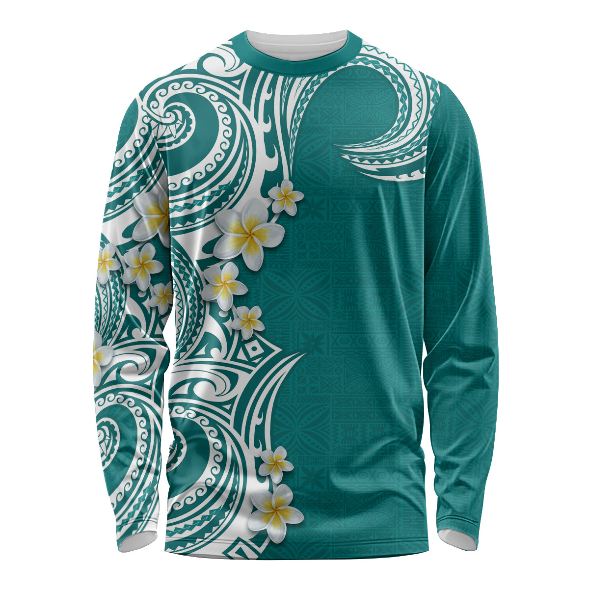 Aloha Polynesian Plumeria Flower Long Sleeve Shirt Teal Color LT03 Unisex Teal - Polynesian Pride
