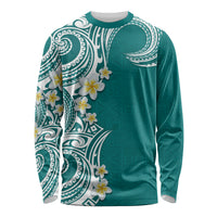 Aloha Polynesian Plumeria Flower Long Sleeve Shirt Teal Color LT03 Unisex Teal - Polynesian Pride