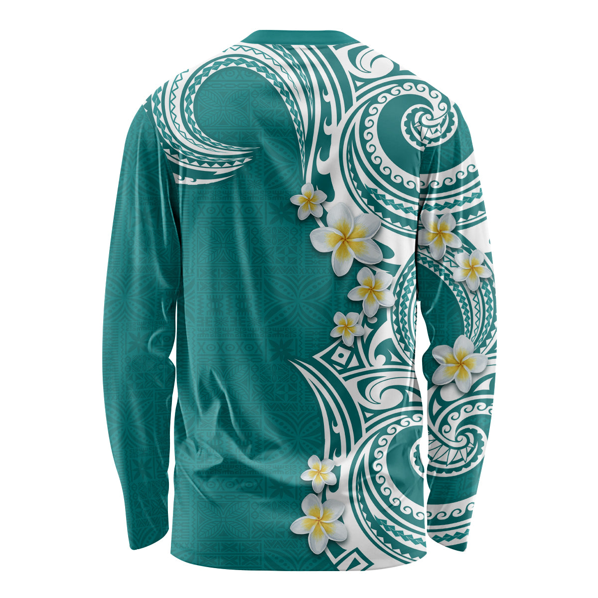 Aloha Polynesian Plumeria Flower Long Sleeve Shirt Teal Color LT03 - Polynesian Pride