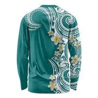 Aloha Polynesian Plumeria Flower Long Sleeve Shirt Teal Color LT03 - Polynesian Pride