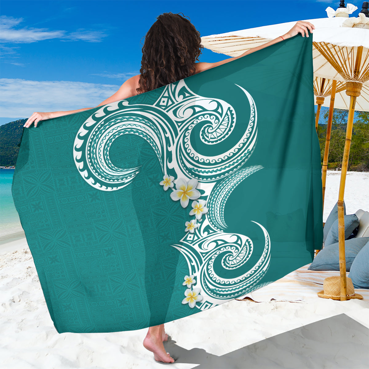 Aloha Polynesian Plumeria Flower Sarong Teal Color LT03 One Size 44 x 66 inches Teal - Polynesian Pride