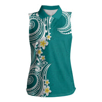 Aloha Polynesian Plumeria Flower Women Sleeveless Polo Shirt Teal Color LT03 Female Teal - Polynesian Pride