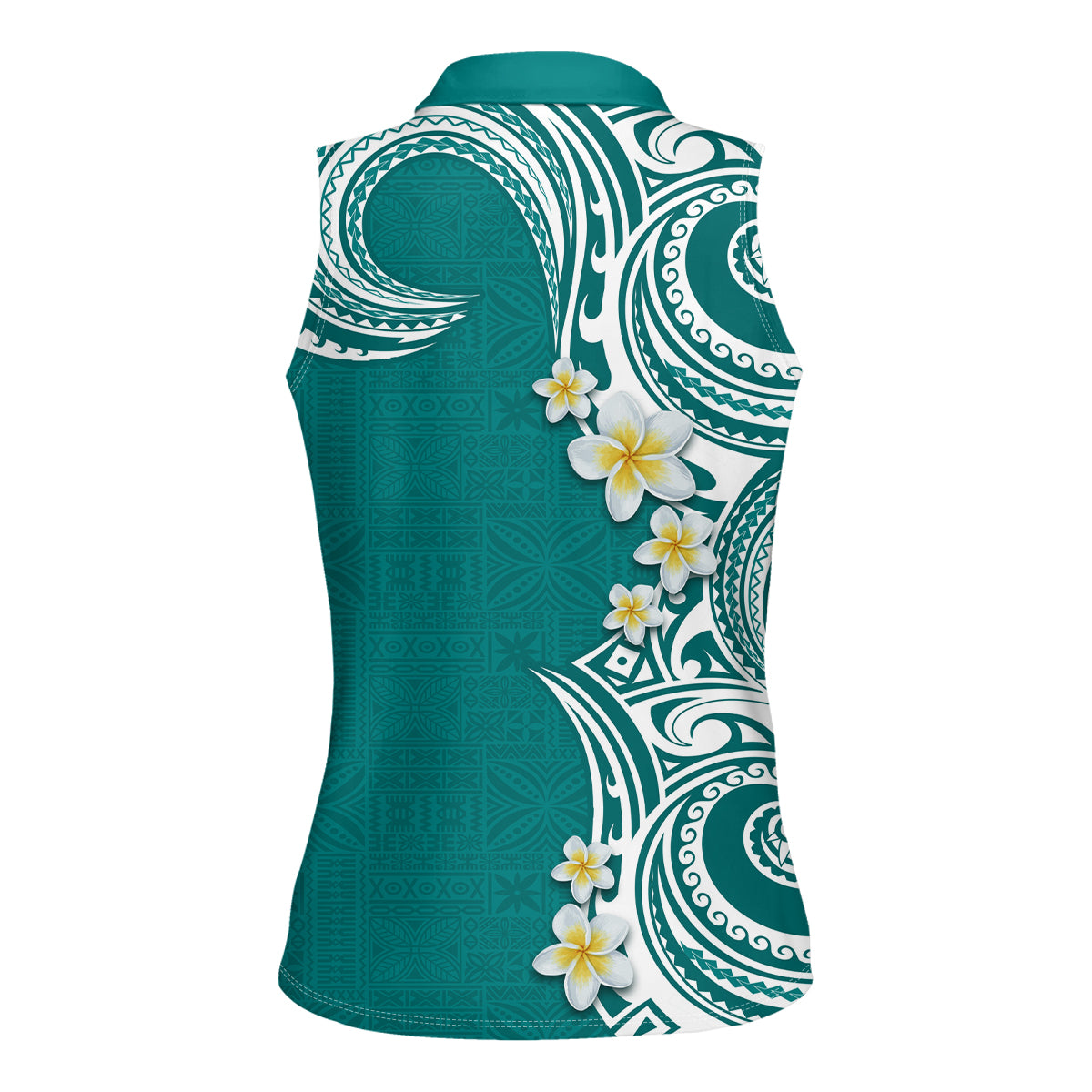 Aloha Polynesian Plumeria Flower Women Sleeveless Polo Shirt Teal Color LT03 - Polynesian Pride