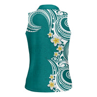 Aloha Polynesian Plumeria Flower Women Sleeveless Polo Shirt Teal Color LT03 - Polynesian Pride