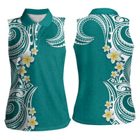 Aloha Polynesian Plumeria Flower Women Sleeveless Polo Shirt Teal Color LT03 - Polynesian Pride