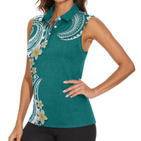 Aloha Polynesian Plumeria Flower Women Sleeveless Polo Shirt Teal Color LT03 - Polynesian Pride