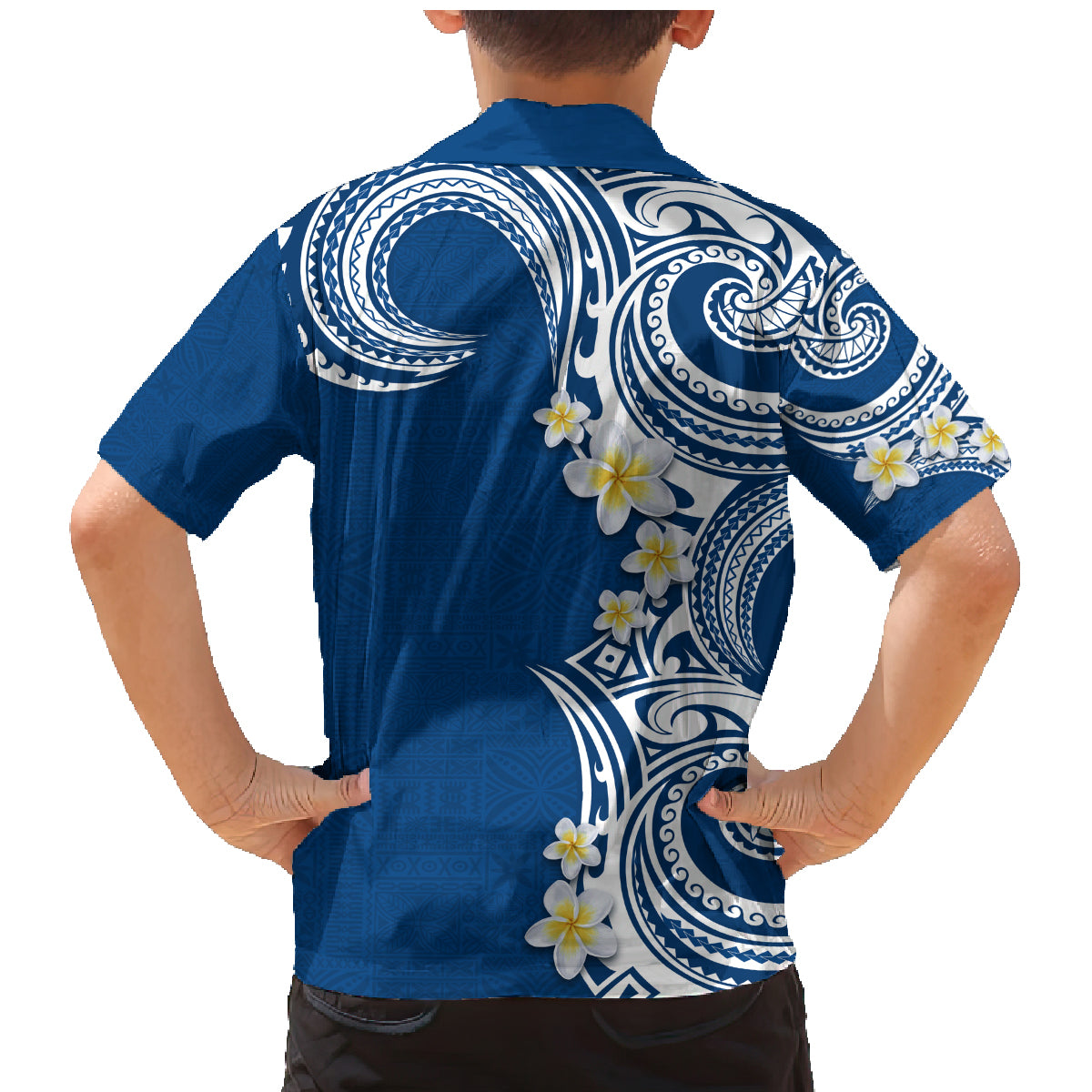 Aloha Polynesian Plumeria Flower Family Matching Mermaid Dress and Hawaiian Shirt Blue Color LT03 - Polynesian Pride
