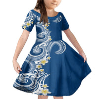 Aloha Polynesian Plumeria Flower Family Matching Mermaid Dress and Hawaiian Shirt Blue Color LT03 Daughter's Dress Blue - Polynesian Pride