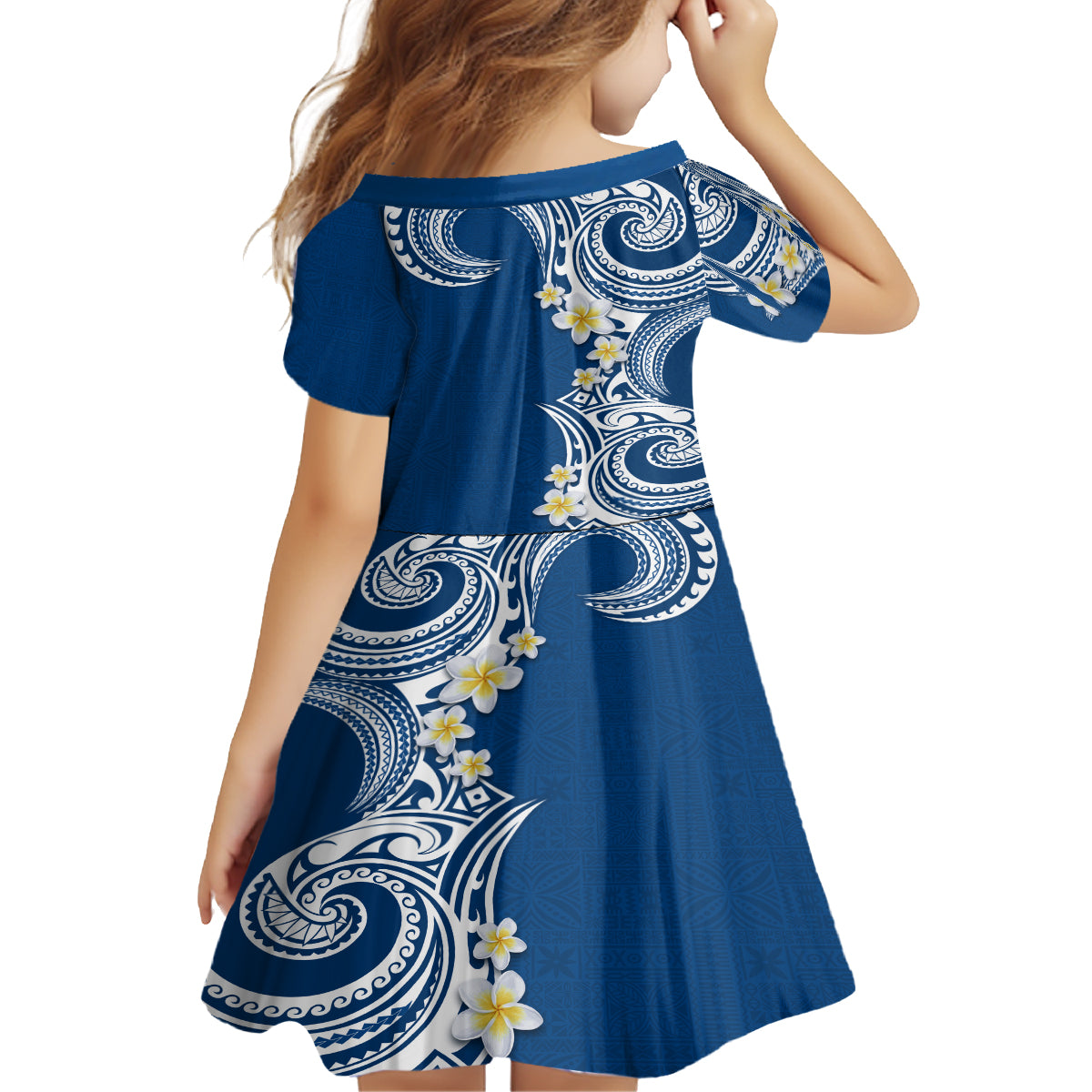 Aloha Polynesian Plumeria Flower Family Matching Off Shoulder Maxi Dress and Hawaiian Shirt Blue Color LT03 - Polynesian Pride