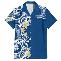 Aloha Polynesian Plumeria Flower Family Matching Off Shoulder Maxi Dress and Hawaiian Shirt Blue Color LT03 Dad's Shirt - Short Sleeve Blue - Polynesian Pride