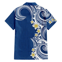 Aloha Polynesian Plumeria Flower Family Matching Puletasi and Hawaiian Shirt Blue Color LT03 - Polynesian Pride