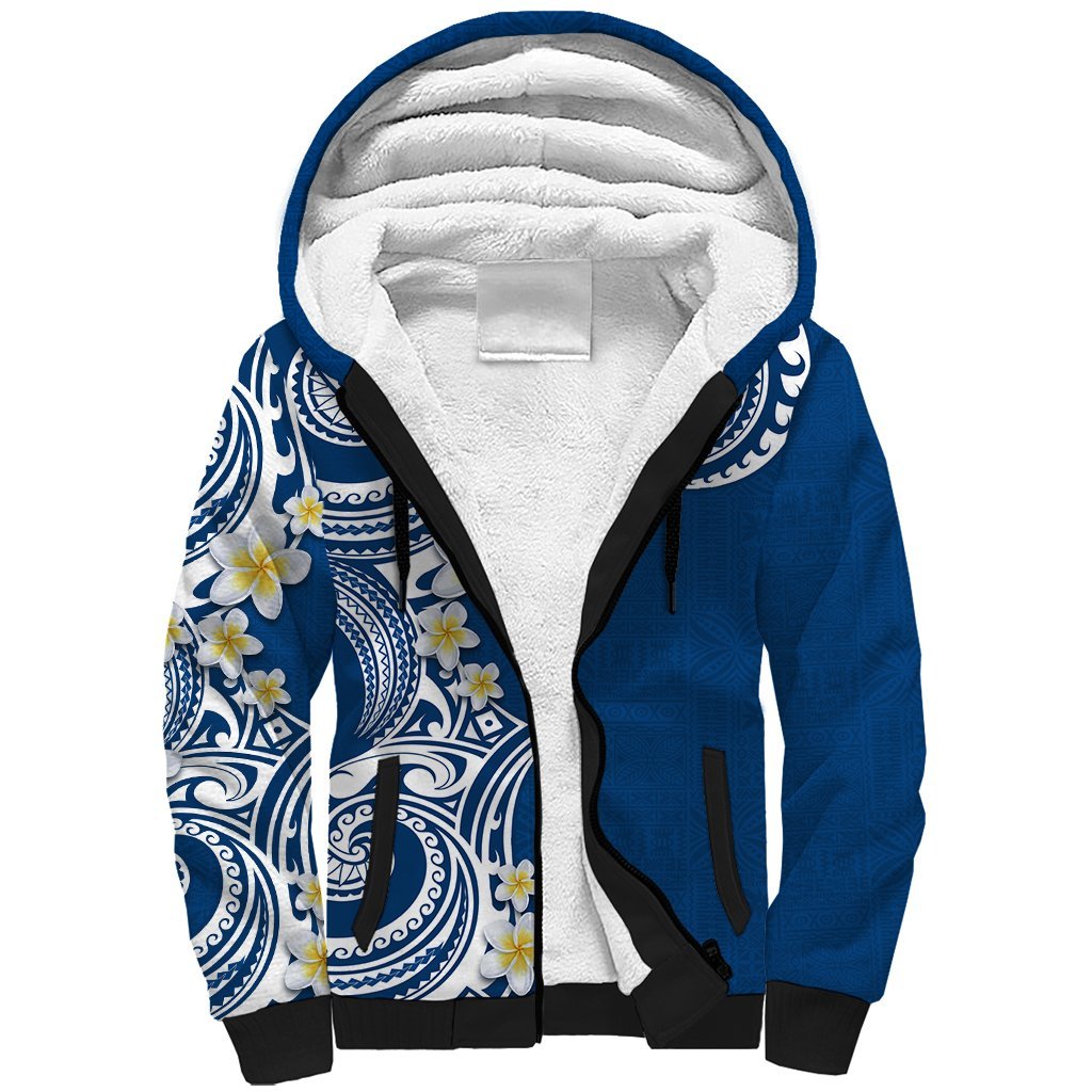 Aloha Polynesian Plumeria Flower Sherpa Hoodie Blue Color LT03 Unisex Blue - Polynesian Pride