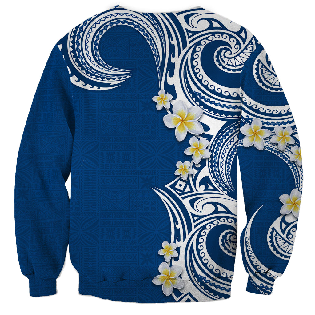 Aloha Polynesian Plumeria Flower Sweatshirt Blue Color