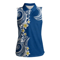 Aloha Polynesian Plumeria Flower Women Sleeveless Polo Shirt Blue Color LT03 Female Blue - Polynesian Pride
