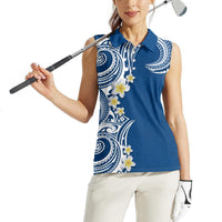 Aloha Polynesian Plumeria Flower Women Sleeveless Polo Shirt Blue Color LT03 - Polynesian Pride