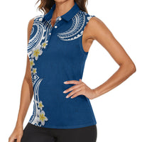 Aloha Polynesian Plumeria Flower Women Sleeveless Polo Shirt Blue Color LT03 - Polynesian Pride