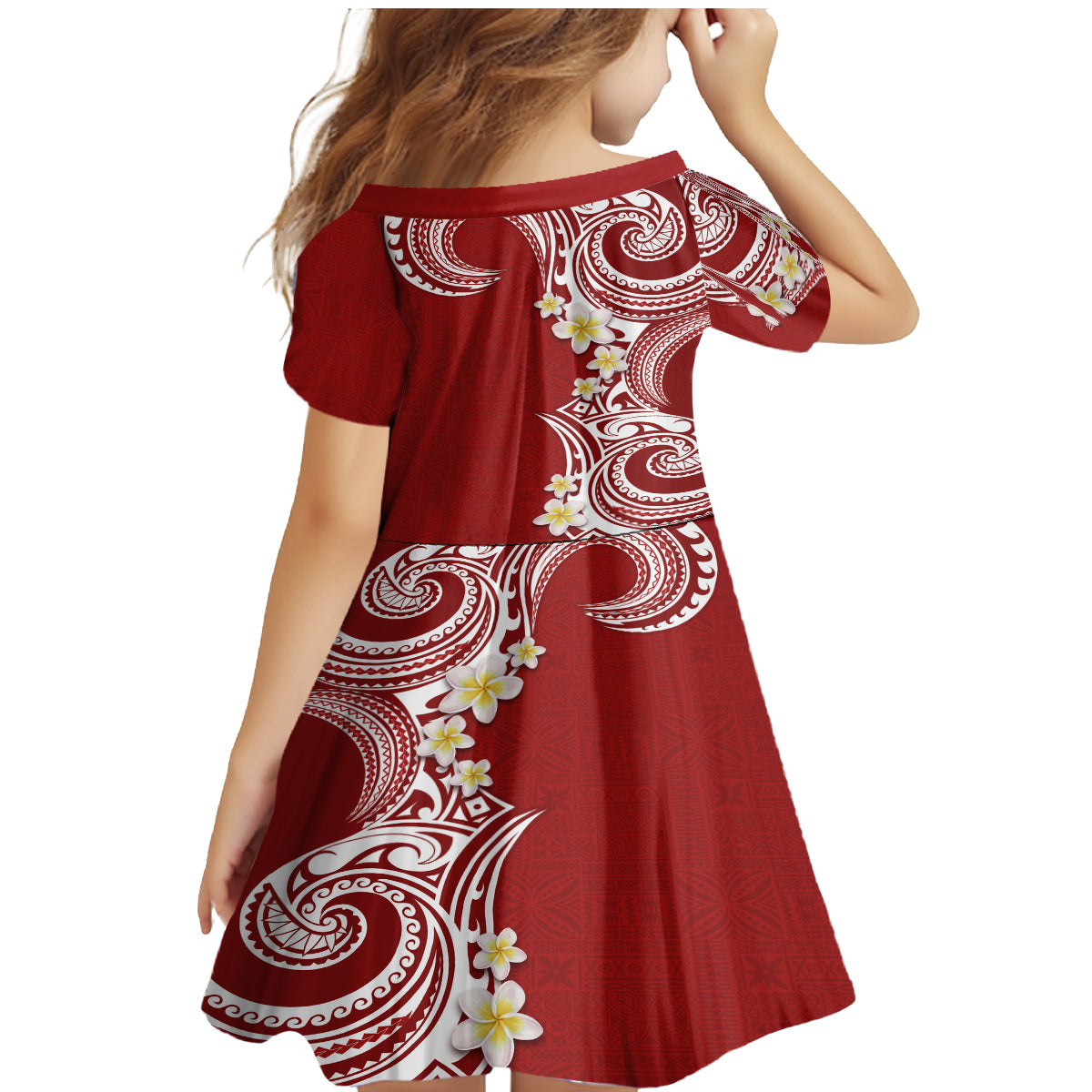 Aloha Polynesian Plumeria Flower Family Matching Mermaid Dress and Hawaiian Shirt Red Color LT03 - Polynesian Pride